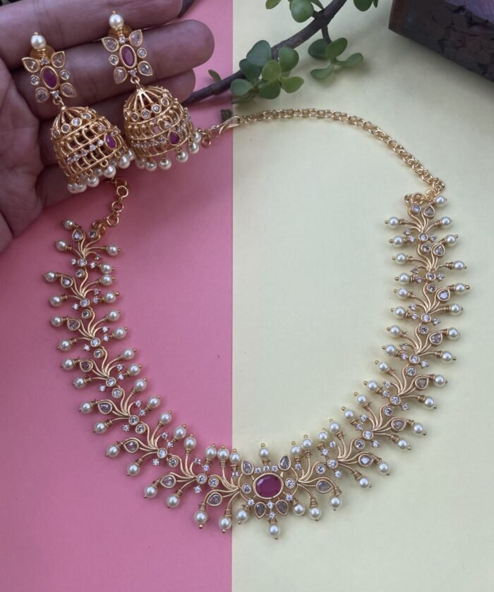 AD Leaf Necklace With Jumkas AJO2022-22