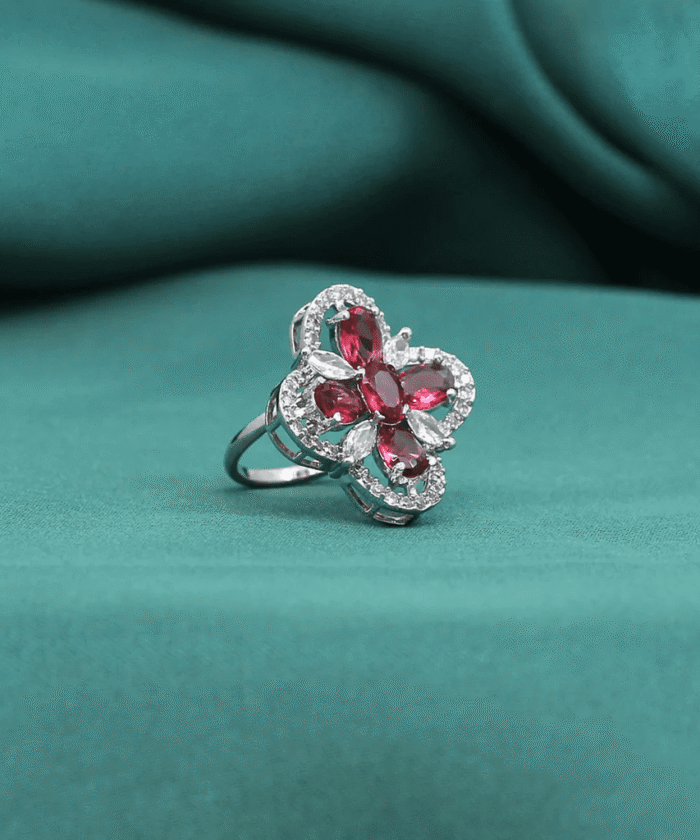 Red Color American Diamond Finger Ring AJP2023-26