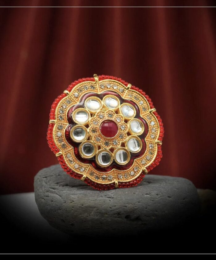 Red Color Kundan Meenakari Finger Ring AJP2023-30