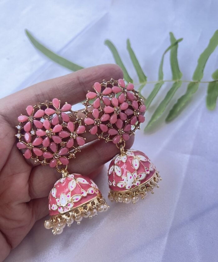 Meenakari Traditional Gold Plated & Enamel Base Metal and Pearl Jhumki AJP2022-35