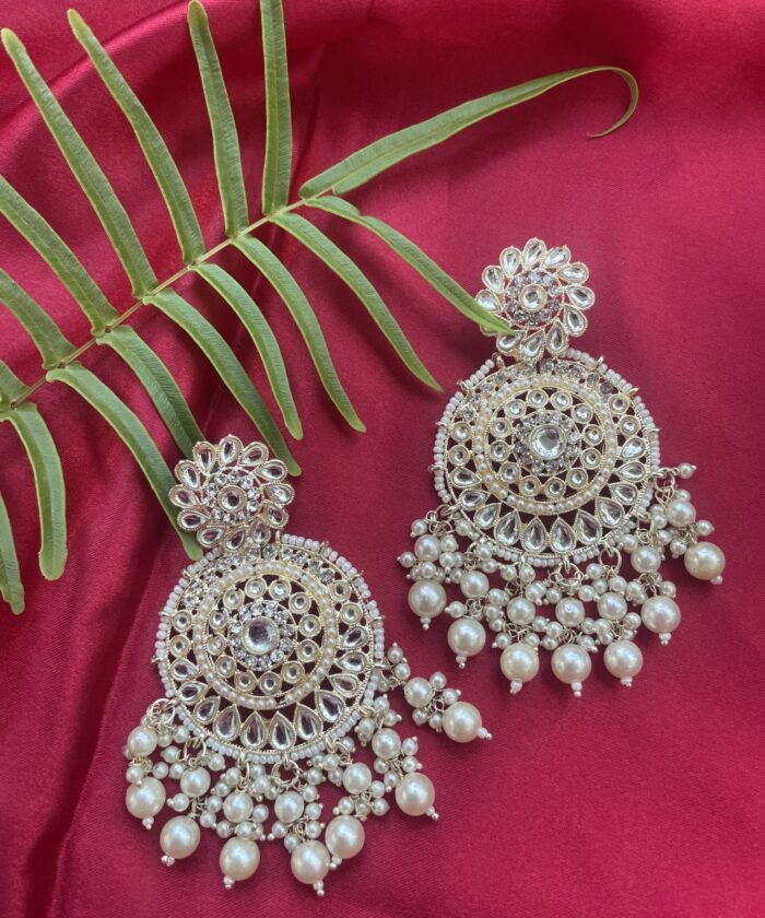 Gold Tone Traditional Clustered Pearls Kundan Earring AJP2022-34